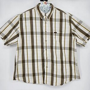 Carhartt Shirt Mens 2XL Button Up Brown‎ White Plaid Short Sleeve Workwear